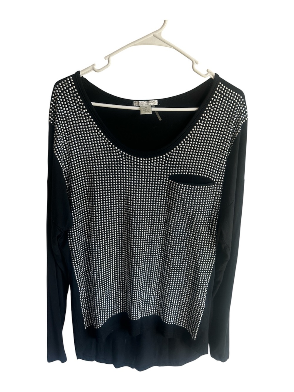 Alberto Makali Studded Long Sleeve Black Top Size Medium